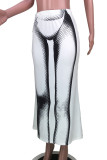 Pantaloni con stampa di posizionamento dritto a vita media patchwork con stampa street bianca