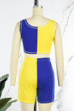 Yellow Blue Casual Sportswear Solid Patchwork U Neck Two Pieces