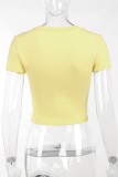 Gelbes, lässiges Basic-T-Shirt mit V-Ausschnitt und Buchstabendruck