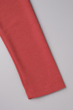 Red Casual Solid Patchwork Half A Turtleneck Regular Jumpsuits