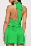 Groene Sexy Casual Solid Bandage Backless Halter Regular Romper