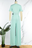 Lake Green Casual Print Patchwork With Belt V Neck Straight Jumpsuits