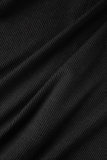 Macacão magro preto casual patchwork com decote em O