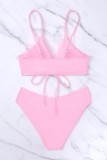 Pink Sexy Solid Frenulum Backless Swimwears (mit Polsterungen)