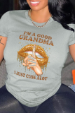 Orange Sexiga Street Läppar Tryckta Patchwork Bokstaven O-hals T-shirts
