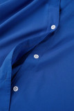 Blusas de colarinho mandarim com fivela azul casual sólido patchwork