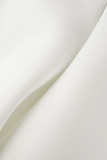Witte elegante effen patchwork volant O-hals avondjurkjurken