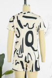 Milky Casual Print Patchwork O Neck Short Sleeve Two Pieces