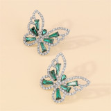 Pendientes de diamantes de imitación de mariposa informal verde