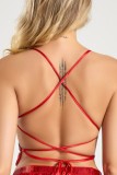 Rose rood sexy patchwork pailletten backless spaghetti bandjes tops