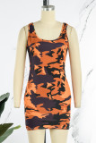Camouflage Sexy Print Camouflage Patchwork U Neck Robes