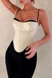 Apricot Sexy Casual Solid Patchwork Backless Contrast Spaghetti Strap Tops