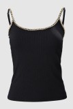 Black Sexy Casual Solid Patchwork Chains Spaghetti Strap Tops