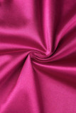 Parte inferior de color sólido recto de cintura alta con bolsillo de patchwork sólido casual rojo rosa