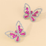 Rose Red Casual Butterfly Patchwork Rhinestone Earrings