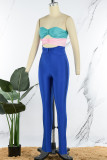 Blauwe sexy patchwork uitgeholde rugloze contrasterende strapless magere jumpsuits