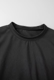 Черный сексуальный однотонный лоскутное прозрачное платье с круглым вырезом и короткими рукавами из двух частей