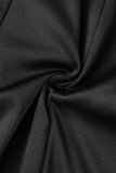 Macacões pretos elegantes lisos em patchwork com decote em O