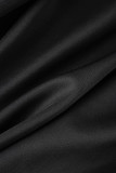 Black Elegant Solid Patchwork Slit V Neck One Step Skirt Dresses
