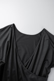 Vestido de manga corta con cuello en O sin espalda sólido casual negro Vestidos