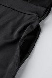 Black Casual Solid Backless Oblique Collar Regular Jumpsuits