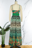 Зеленое сексуальное платье с принтом в стиле пэчворк и разрезом на тонких бретельках Платья