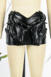 Black Sexy Street Solid Patchwork Regular Low Waist Solid Color Bottoms