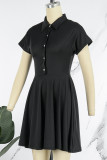 Red Casual Solid Patchwork Turndown Collar Short Sleeve Dress