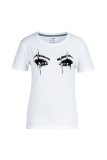 Blanco Casual Daily Eyes Impreso Patchwork O Cuello Camisetas