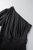 Zwart Casual Solid Backless Schuine kraag Normale jumpsuits
