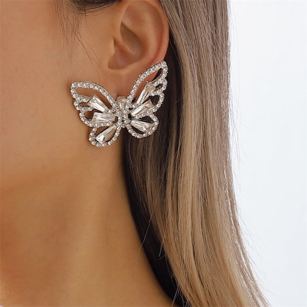 Witte casual vlinder patchwork strass oorbellen