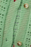 verde claro moda casual sólido patchwork cuello vuelto manga larga dos piezas