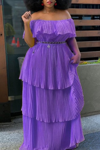 Фиолетовый Повседневное однотонное платье в стиле пэчворк с открытыми плечами и складками (без пояса)