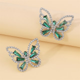 Green Casual Butterfly Patchwork Rhinestone Earrings