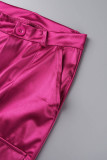 Rosarote, lässige, einfarbige, einfarbige Hose mit Patchwork-Tasche und hoher Taille