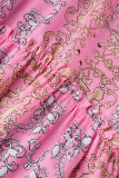 Rosa Casual Print Patchwork Turndown-krage långärmade klänningar