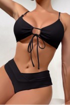 Black Sexy Solid Frenulum Backless Swimwears (With Paddings)