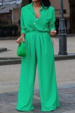 Зеленая повседневная твердая лоскутная рубашка с воротником и длинным рукавом из двух частей