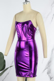 Фиолетовые сексуальные однотонные лоскутные платья без бретелек с юбкой-карандашом