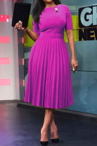 Фиолетовые повседневные платья-юбки с круглым вырезом и принтом