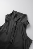 Black Sexy Solid Patchwork Turndown Collar Pencil Skirt Dresses