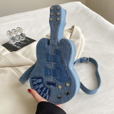 Blue Casual Patchwork Zipper Violin Messenger Bag