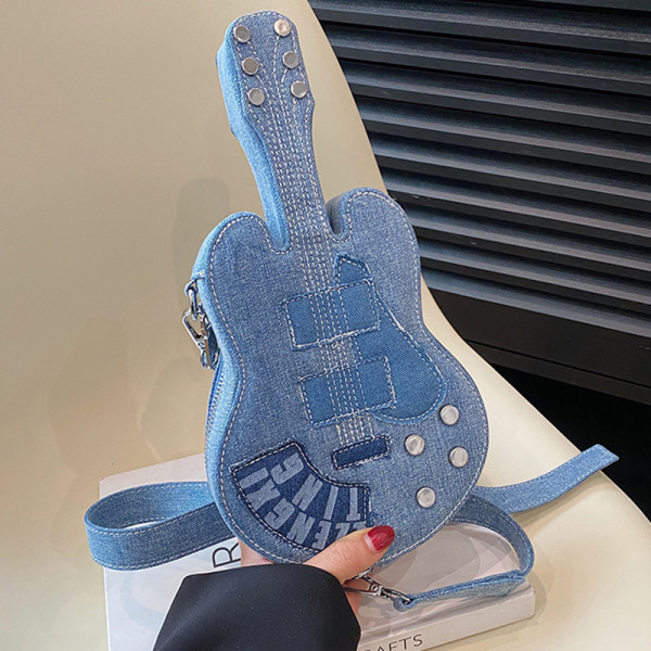 Синяя повседневная сумка-мессенджер со скрипкой на молнии в стиле пэчворк