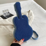 Blue Casual Patchwork Zipper Violin Messenger Bag
