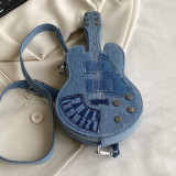 Bolso bandolera de violín con cremallera de patchwork casual azul