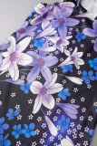 Donkerpaarse casual print patchwork U-hals vest jurkjurken
