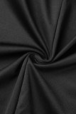 ブラック セクシー ソリッド パッチワーク ターンダウン カラー ペンシル スカート ドレス