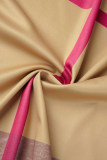 Vestidos rectos de cuello oblicuo de patchwork con estampado casual marrón