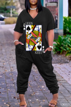 Zwarte Harlan-jumpsuits met V-hals en patchwork met straatprint