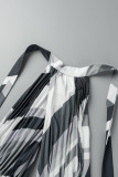 Black Sexy Print Patchwork Backless Fold Halter A Line Dresses